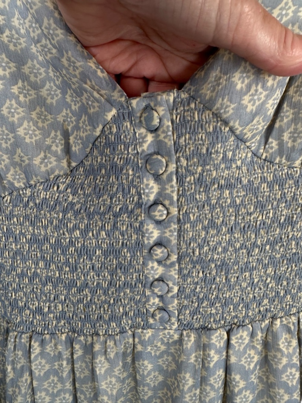Patrons of Peace Smocked Maxi Dress M Boho Prairie New Romantic Long Sleeve - Picture 5 of 16